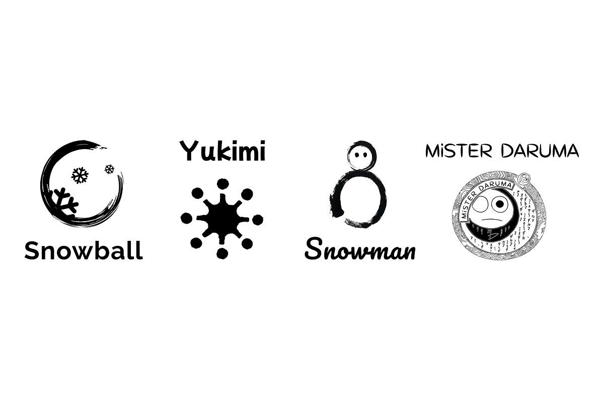 Snowball Chalet, Yukimi, Snowman Apartments and Mister Daruma logos