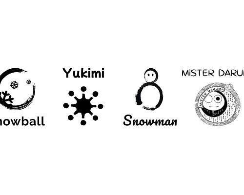 Snowball Chalet, Yukimi, Snowman Apartments and Mister Daruma logos